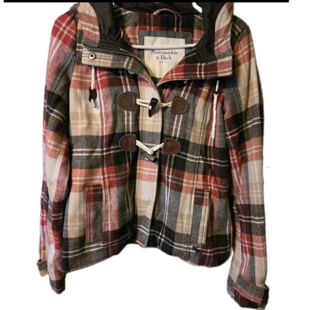 Y2k Abercrombie & Fitch Plaid Wool Blend Hooded Toggle Duffle Coat Women's Small